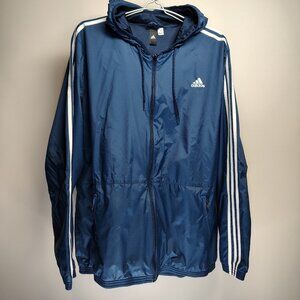 Adidas Windbreaker Jacket Mens Navy 3 Stripe Full Zip Hood